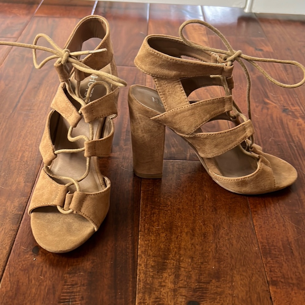 Lace Up Tan Heels